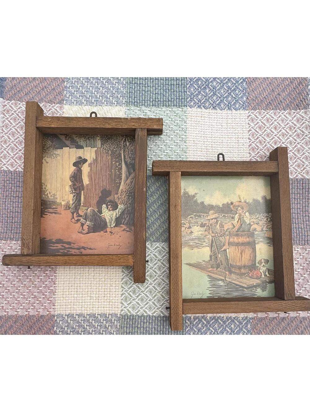 Vintage Wooden Framed Prints by Jon Ridley - Set of 2